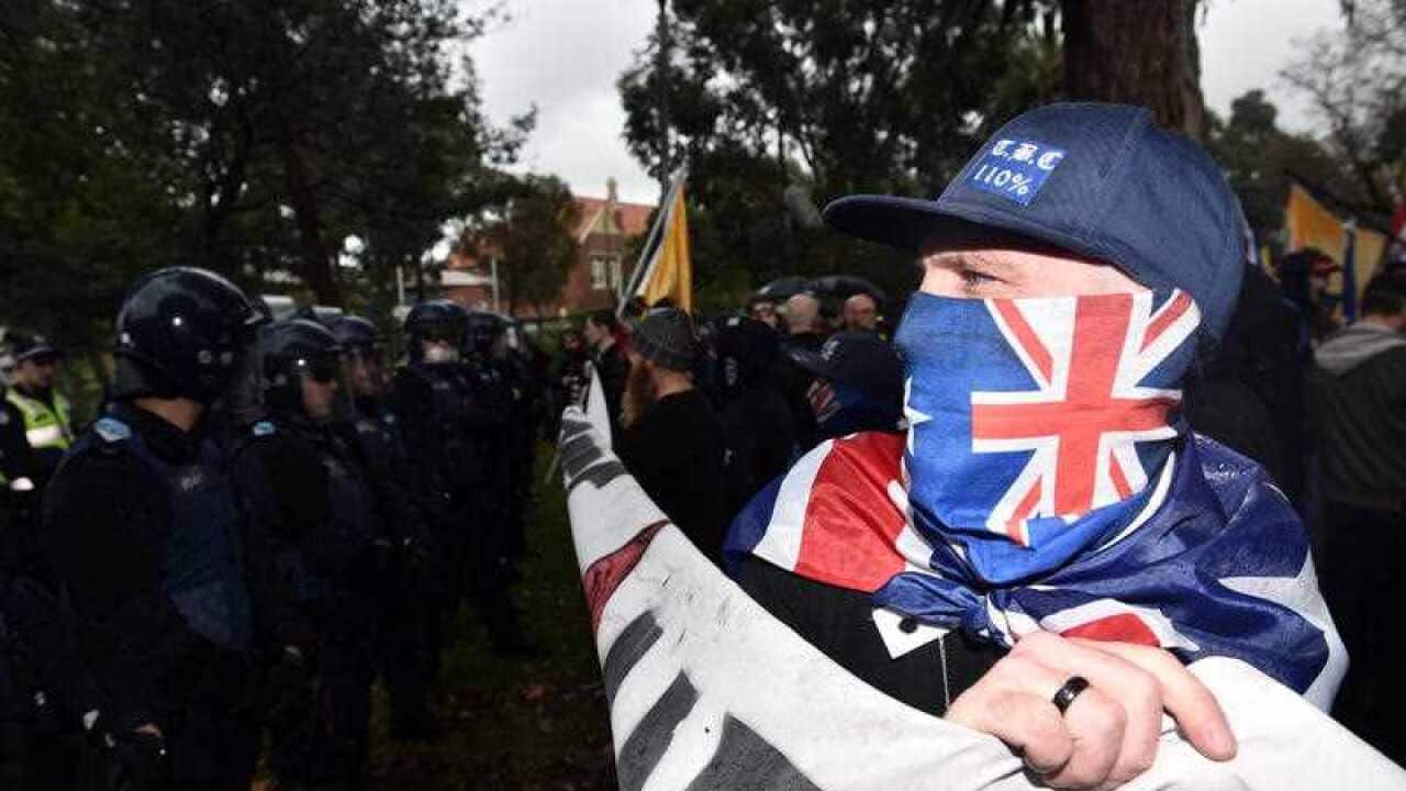 nti-immigration protesters clash with police in Coburg in Melbourne,