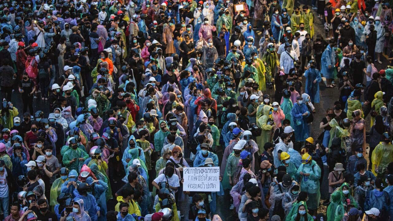 Anti-government protesters attend the large demonstration in Bangkok