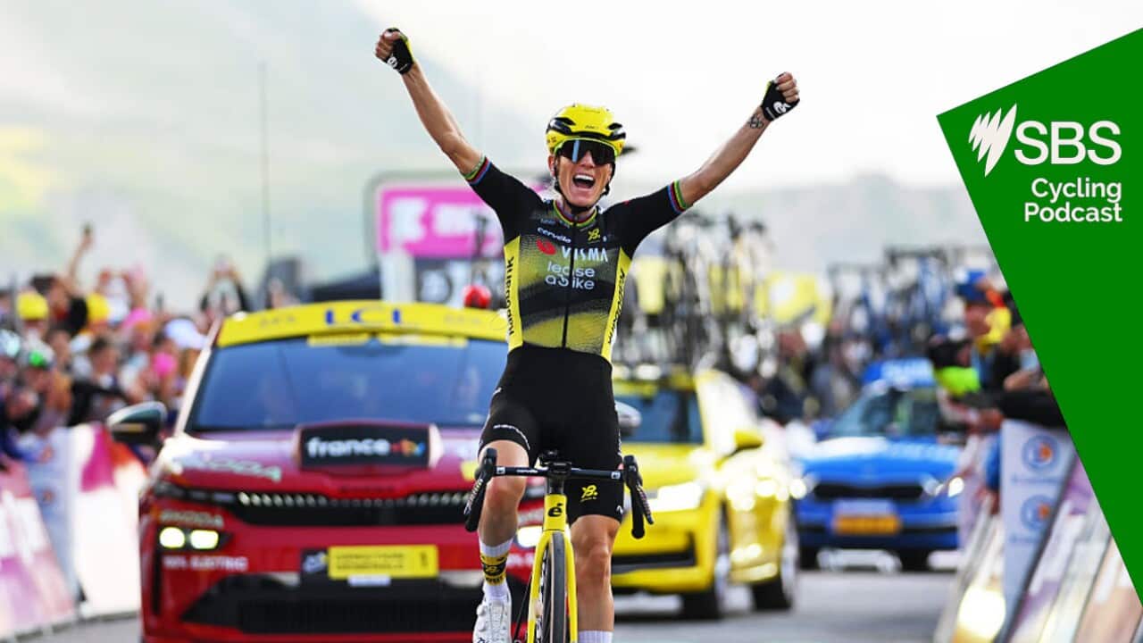 SAINT-FRANCOIS LONGCHAMP, FRANCE - AUGUST 02: Pauline Ferrand-Prevot of France and Team Visma | Lease a Bike celebrates at finish line as stage winner during the 4th Tour de France Femmes 2025, Stage 8 a 111.9km stage from Chambery to Saint-Francois Longchamp - Col de la Madeleine 1986m / #UCIWWT / on August 02, 2025 in Saint-Francois Longchamp, France. (Photo by Tim de Waele/Getty Images)