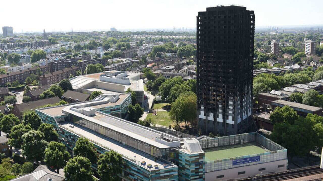 The burnt Grenfell Tower in London