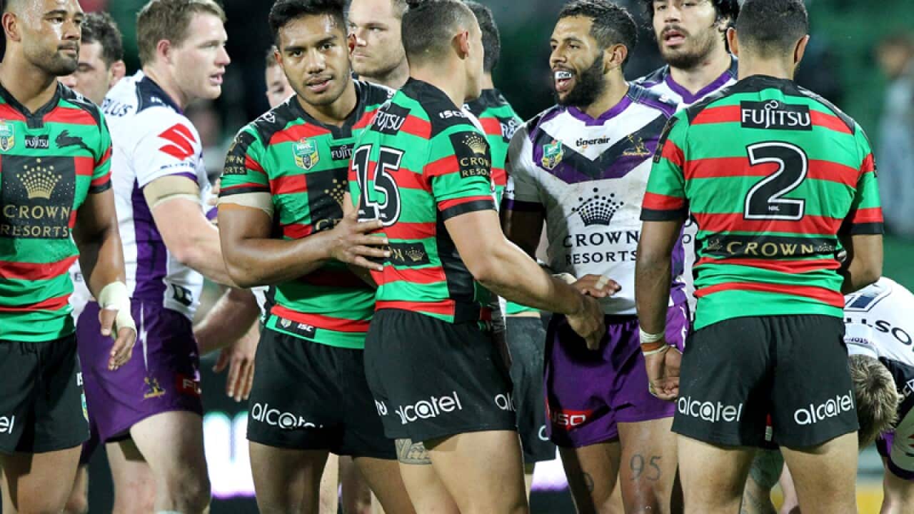 Rabbitohs and Storms players