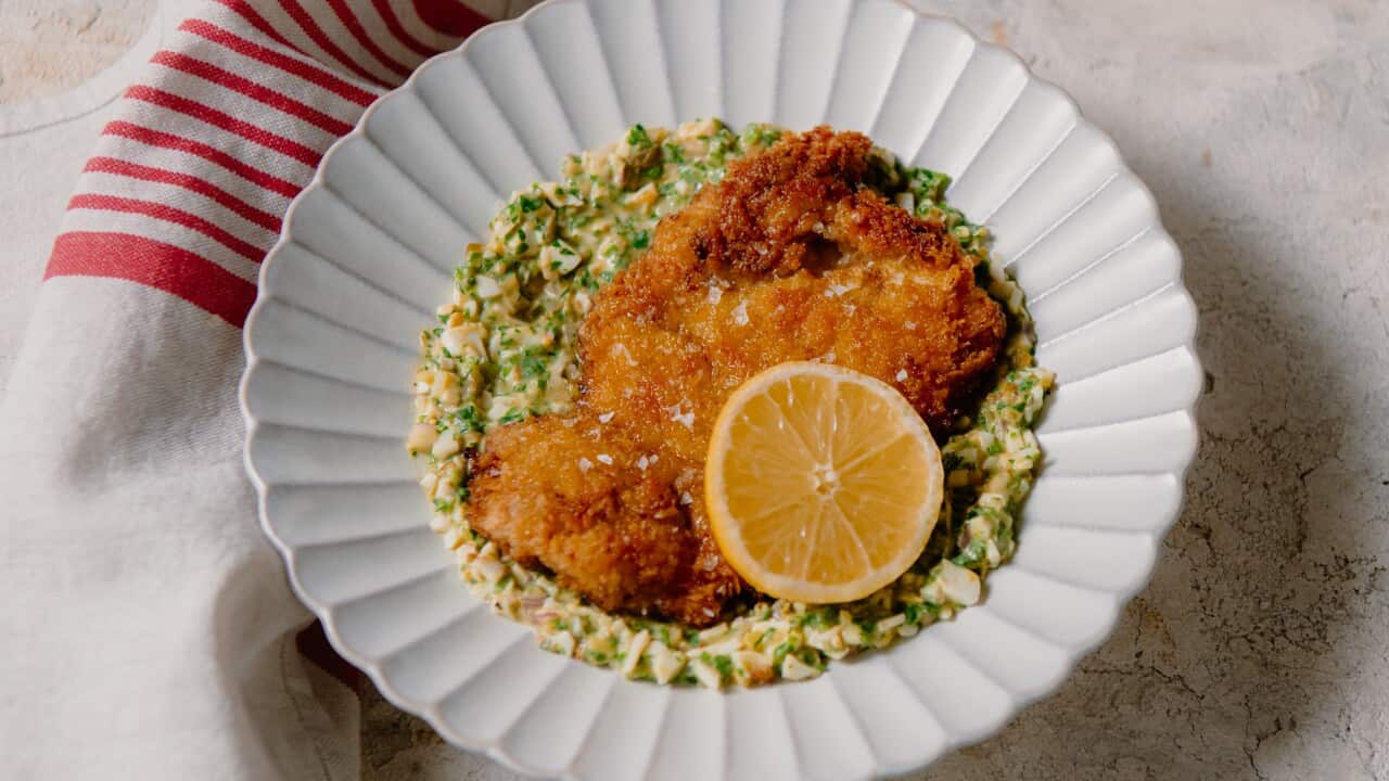 Yoghurt chicken schnitzel with gribiche