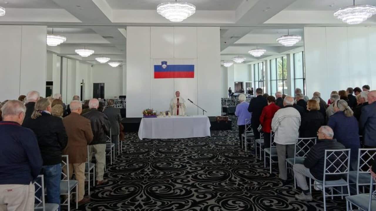 Fr Darko Žnidaršič giving mass at Slovenian Association Sydney for National Day