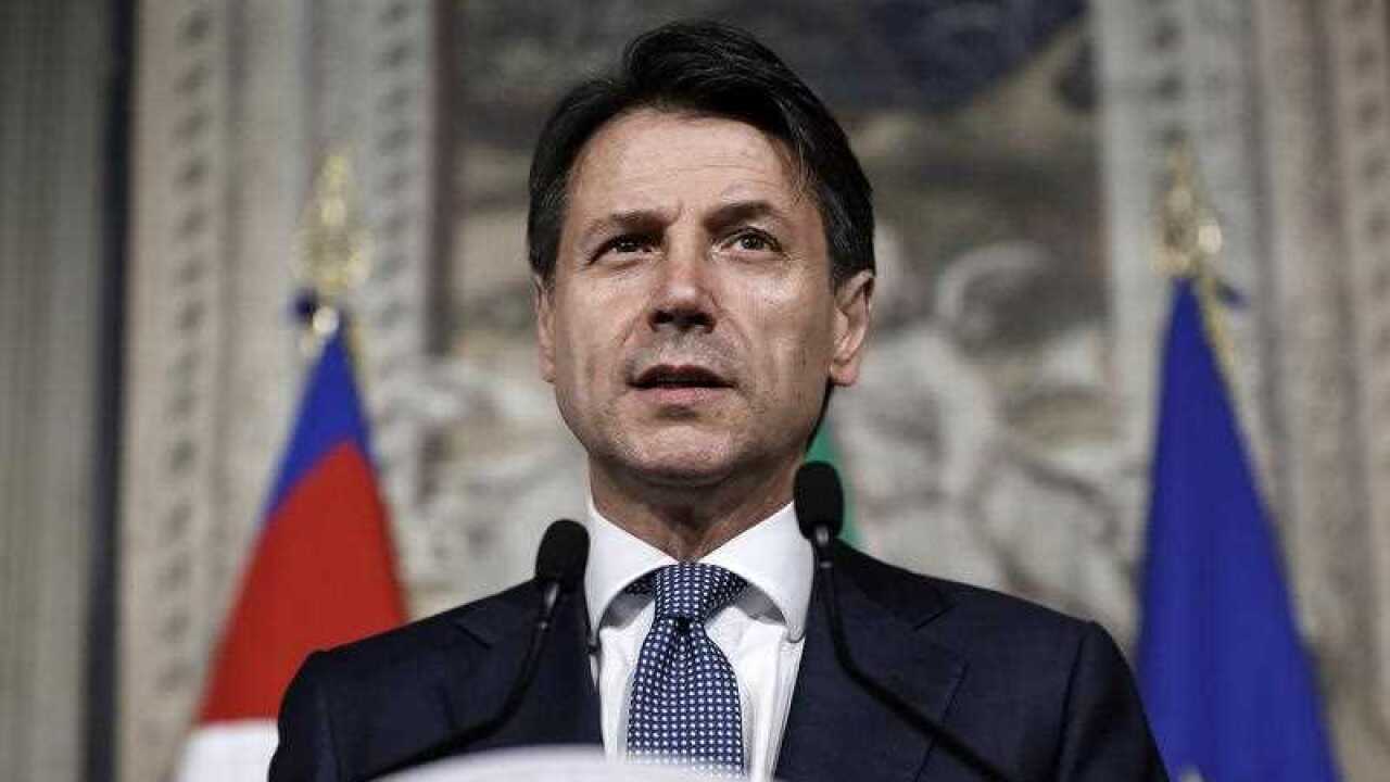 Designated Italian Prime Minister Giuseppe Conte addresses the media after a meeting with Italian President Sergio Mattarella at the Quirinal Palace in Rome, Italy, 23 May 2018.