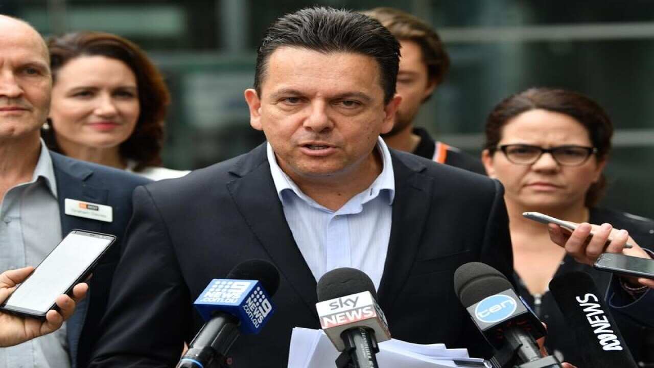 Nick Xenophon speaks to media at a press conference in Adelaide.
