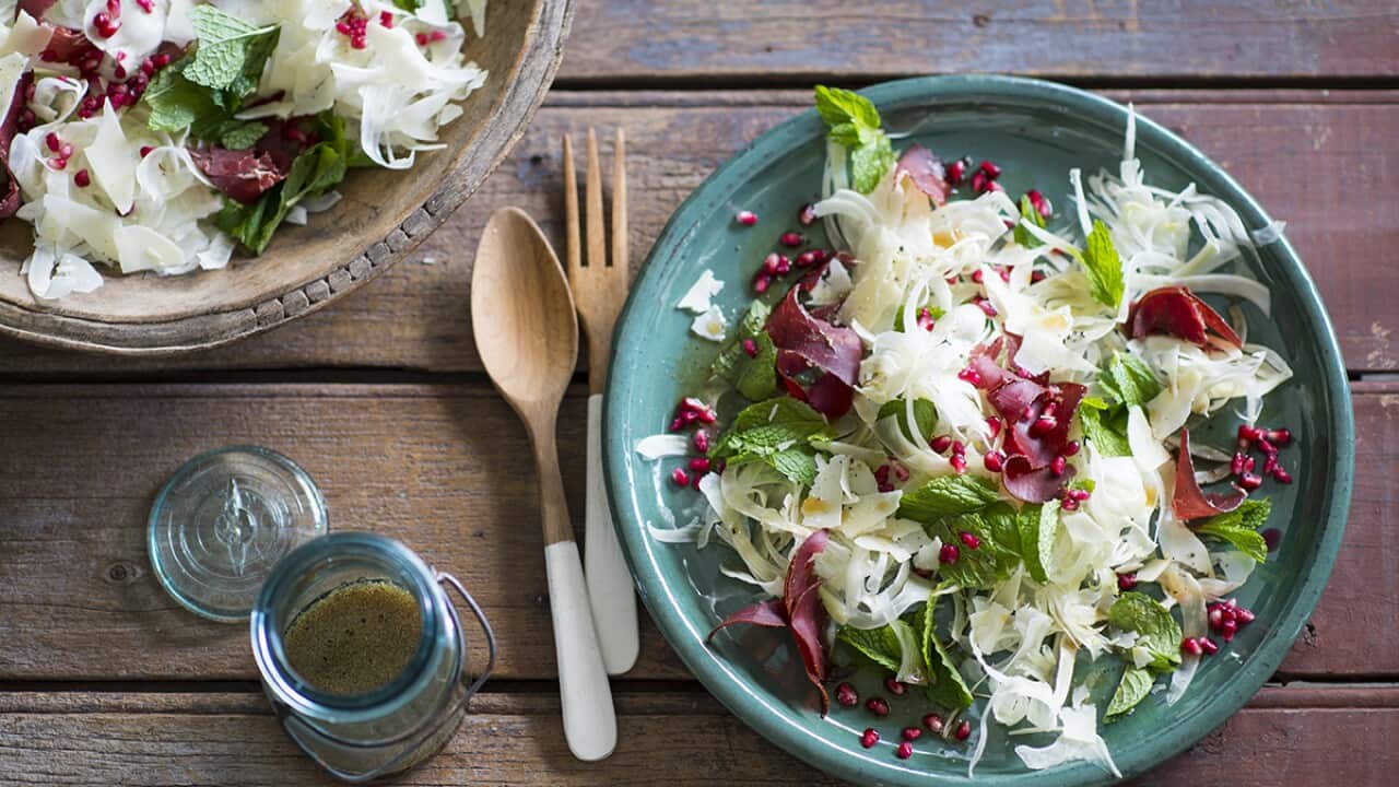 Bastourma and pomegranate salad