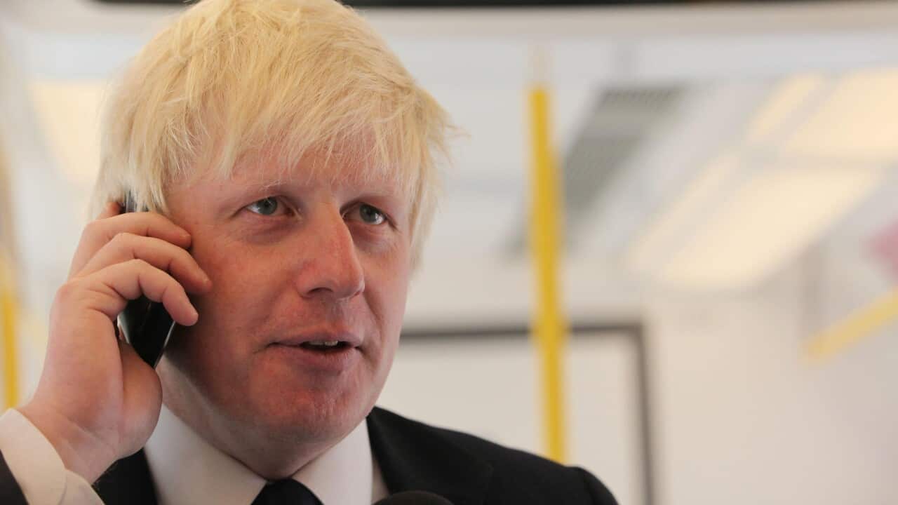 File photo of UK foreign secretary Boris Johnson talking on the phone.