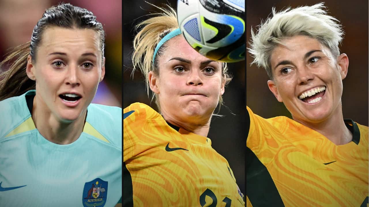Composite image of footballers Hayley Raso, Ellie Carpenter and Michelle Heyman