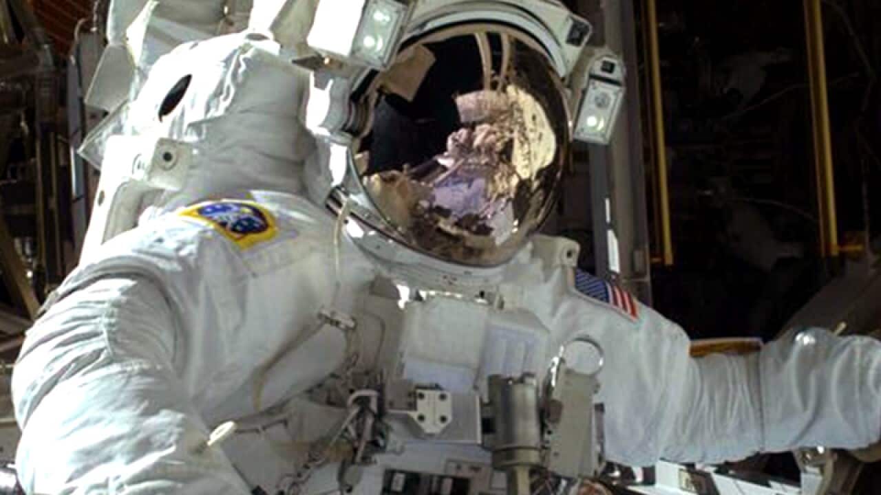 NASA astronaut Mike Hopkins during a spacewalk