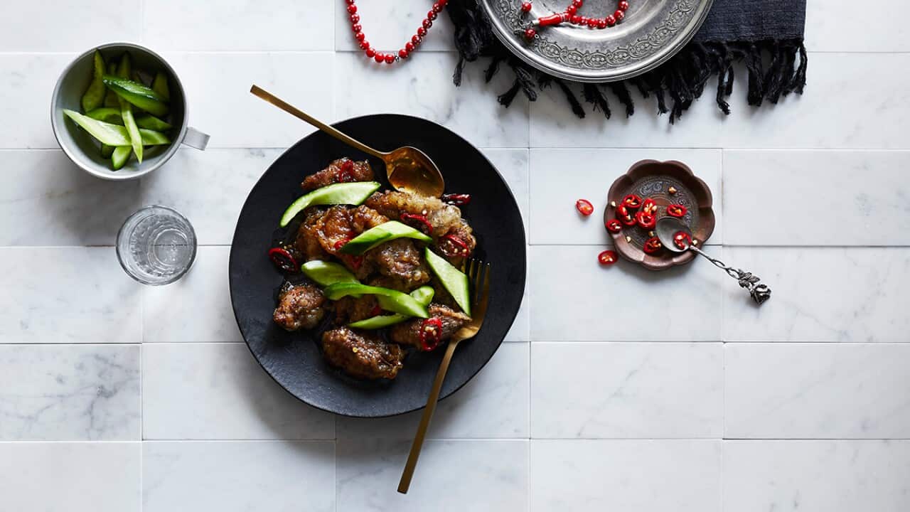 Crispy sweet and sour goat with sichuan pepper