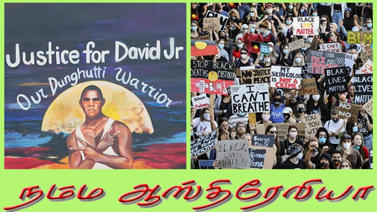 "Justice for David Dungay Jr." campaign (Left); and "Black Live Matters" protesters in Sydney