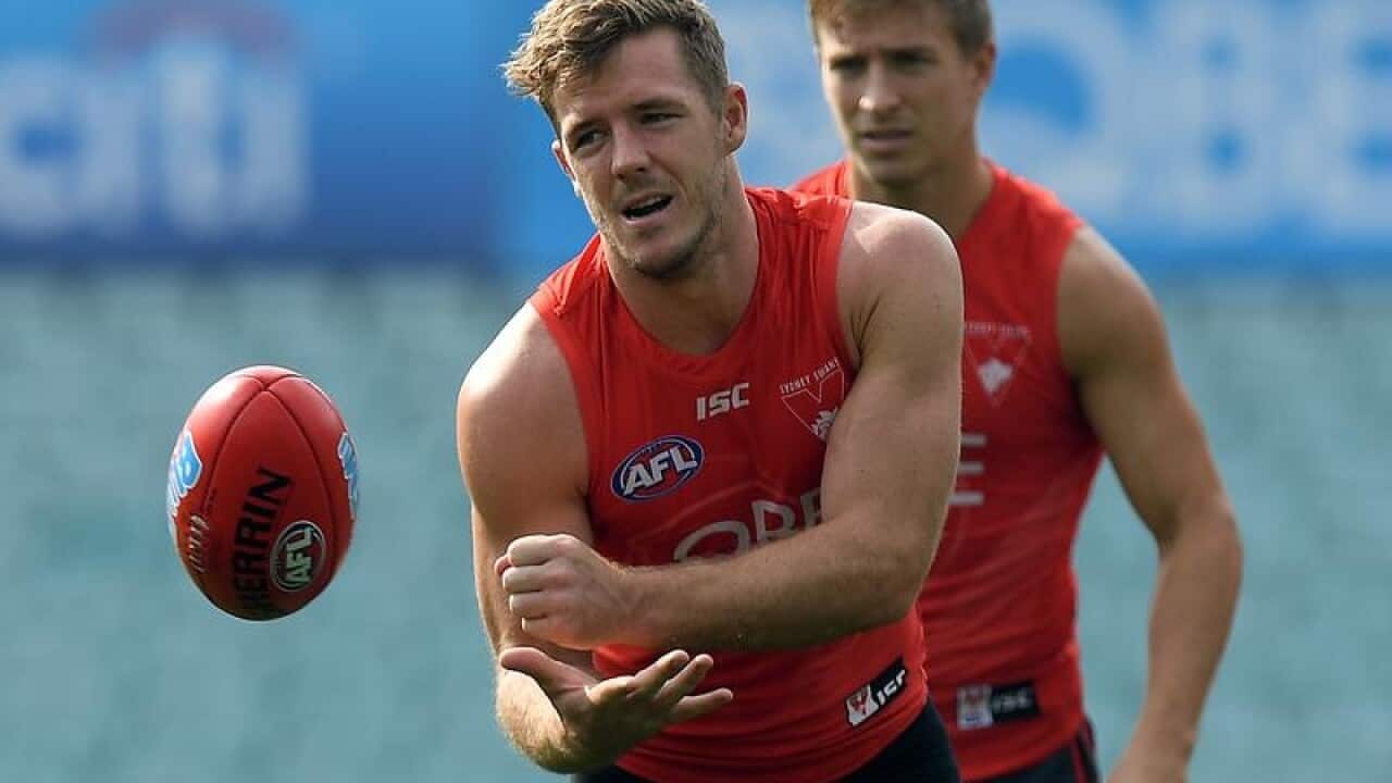Sydney Swans AFL player Luke Parker in action during training.