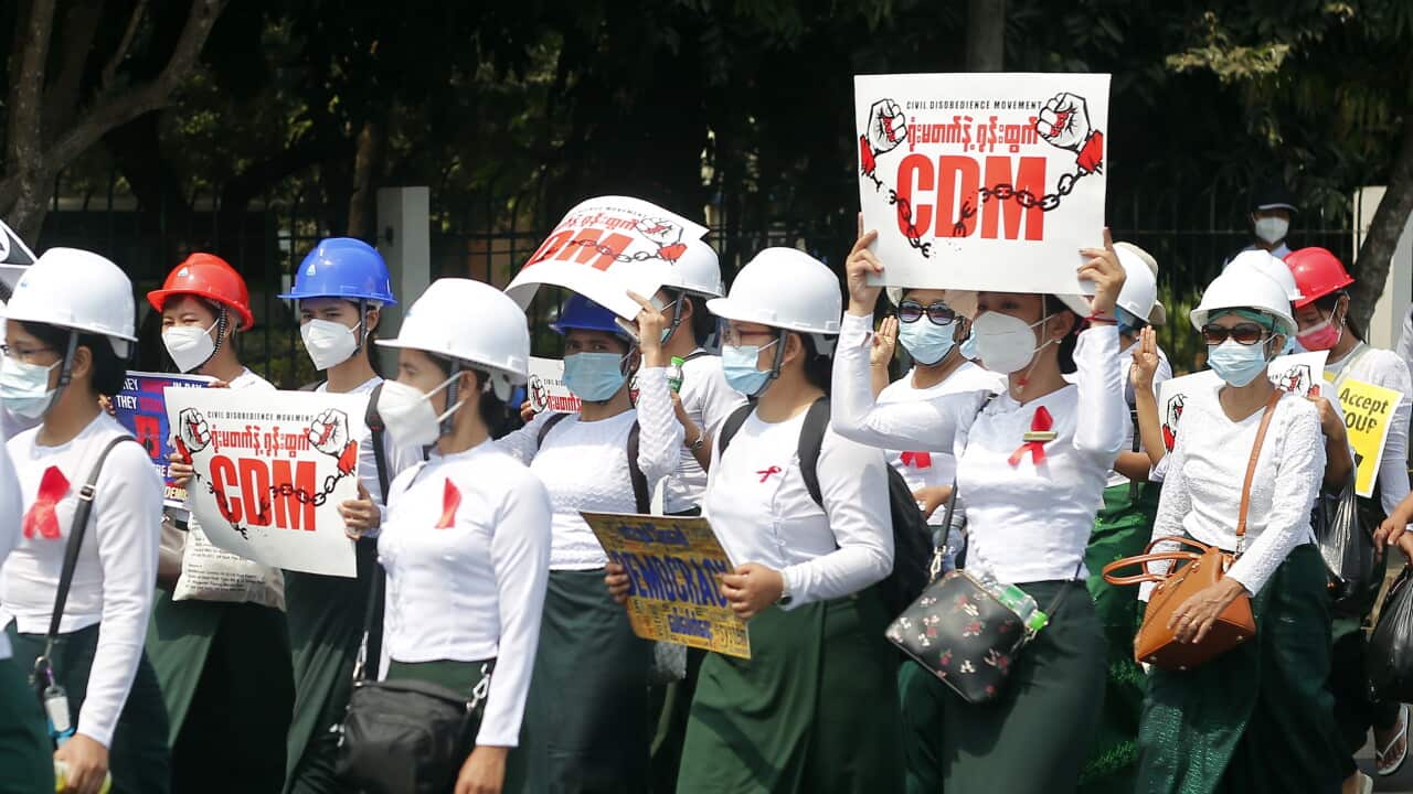 Education Staff protesting in Myanmar.