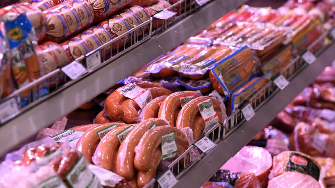 Cold meats in a supermarket