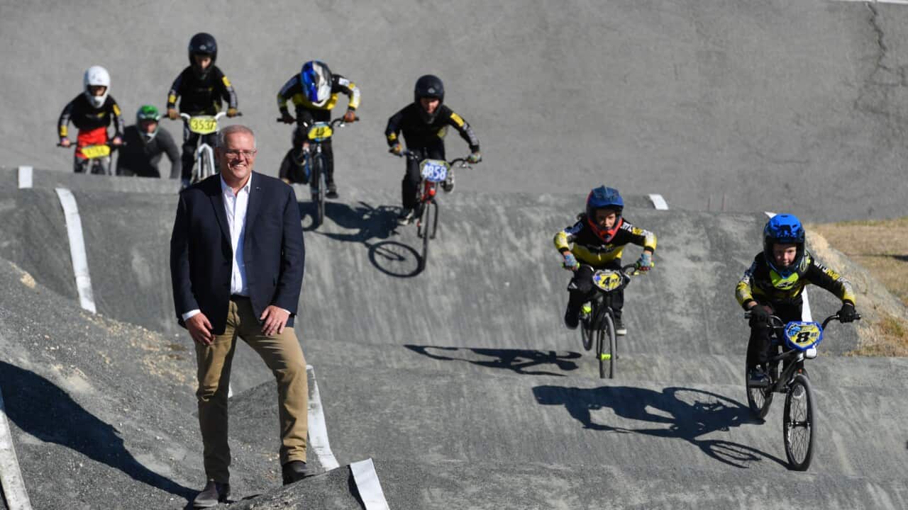 Prime Minister Scott Morrison visits Wanneroo BMX Club on Day 8 of the 2022 federal election campaign, in Perth, in the Division of Pearce.
