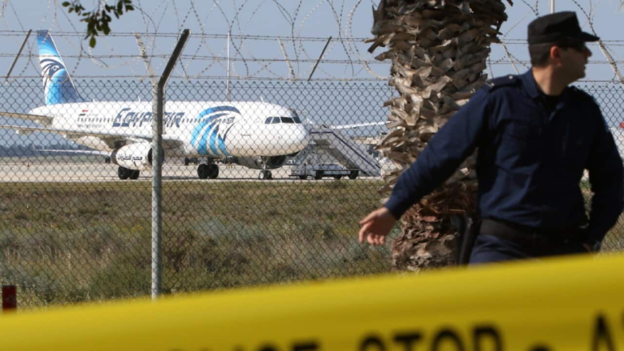 A hijacked EgyptAir A320 plane at Larnaca Airport