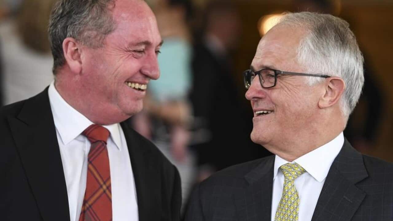 Barnaby Joyce is seen with Malcolm Turnbull.