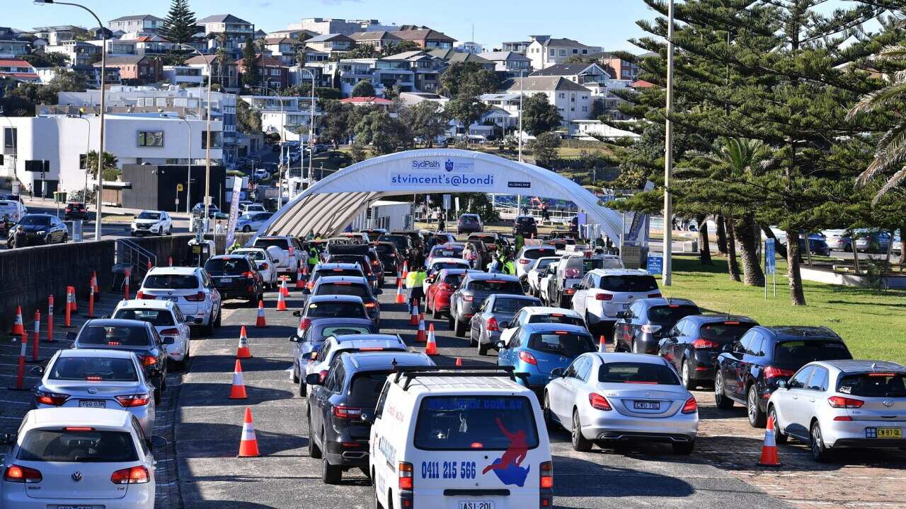 Cars line up for Covid testing at Bondi in Sydney