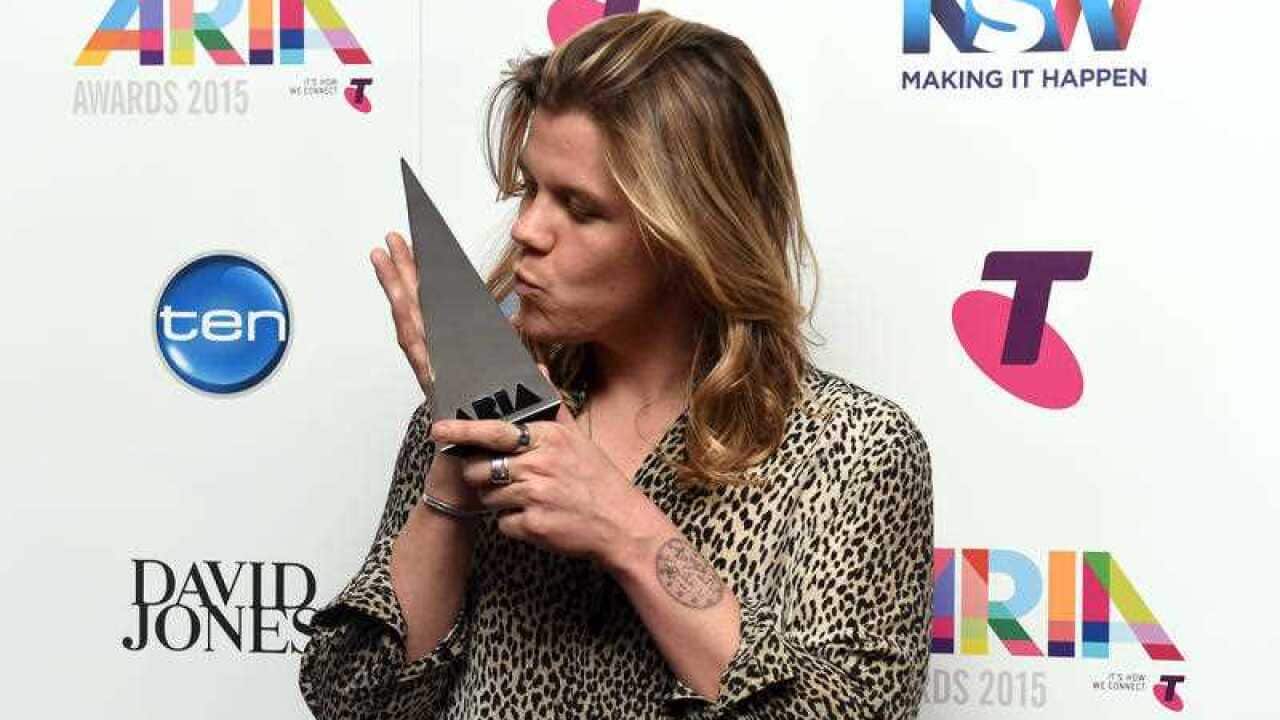 Conrad Sewell poses for a photograph after winning the ARIA for Song of the Year at the 29th ARIA Awards.