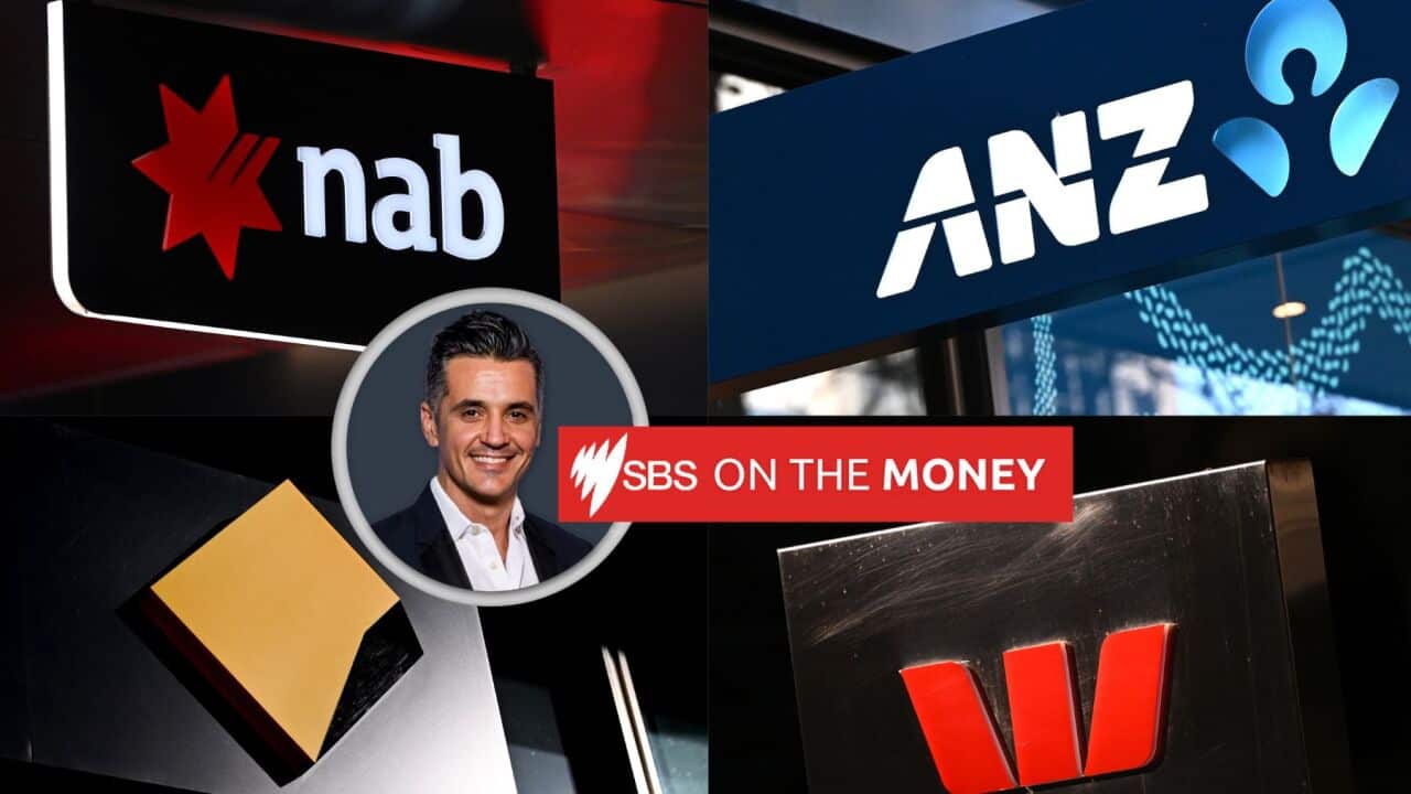 On the Money graphic over images of Big Four banks. (SBS)