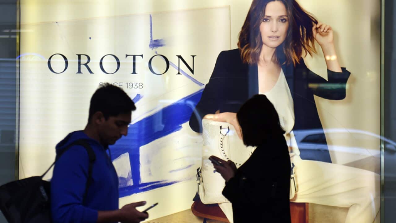 Signage at a Oroton store