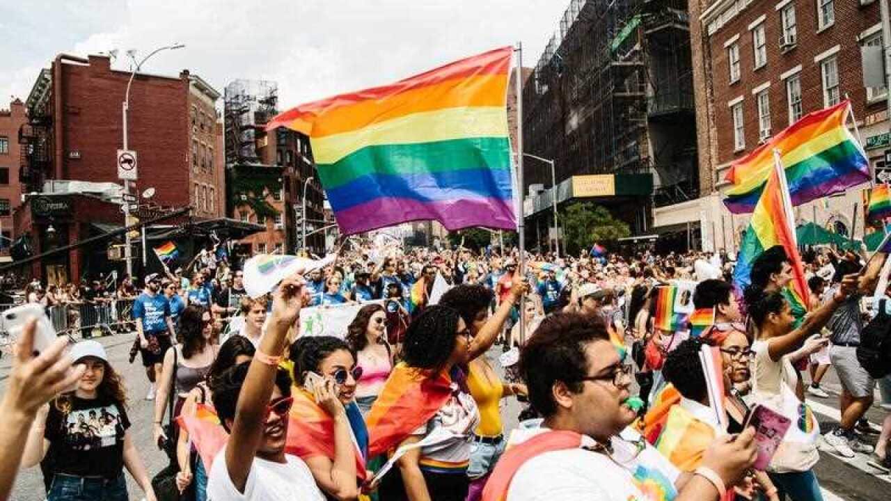 People march the 49th annual New York City Gay Pride Parade in New York, New York, USA, 24 June 2018.