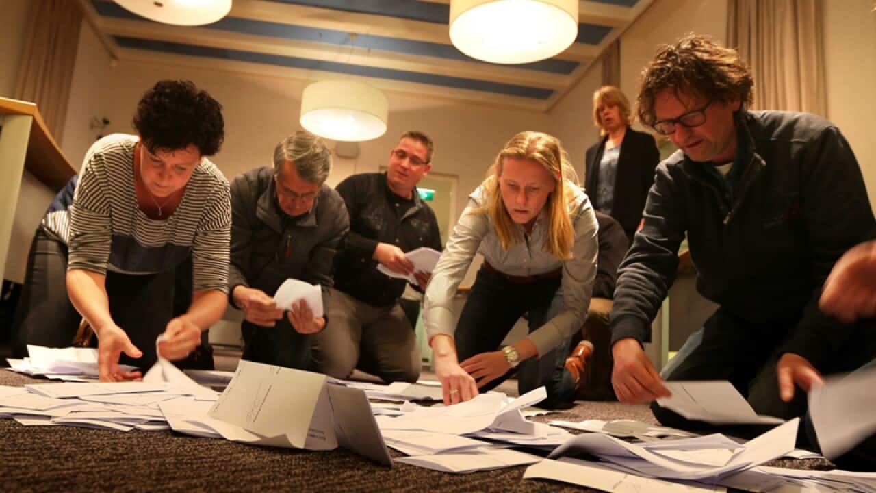Officials count the votes of the Dutch referendum