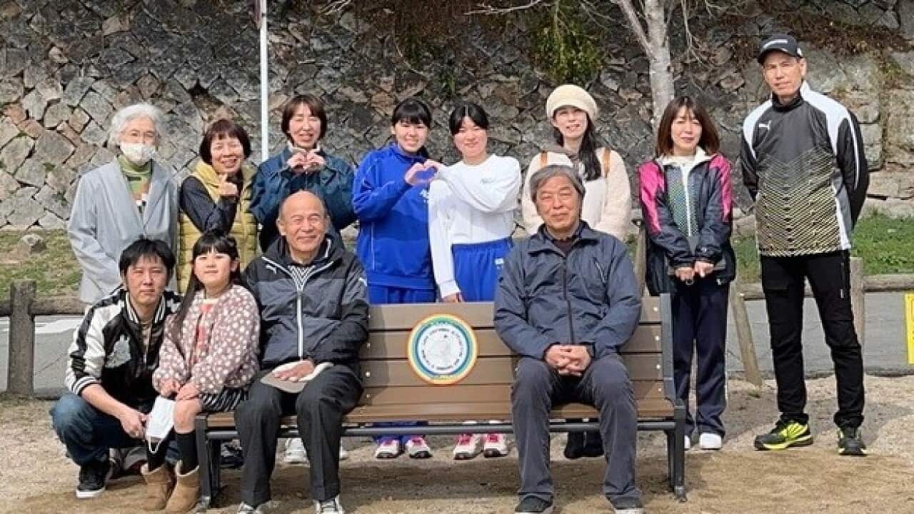 Commemorative bench in Hiro-Nagahama park in Hiroshima
