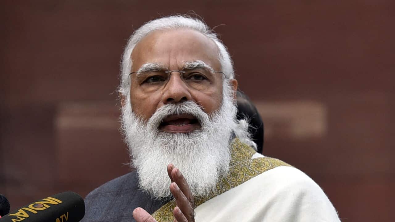 Prime Minister Narendra Modi addressing the media on 29 January, 2021 in New Delhi, India.
