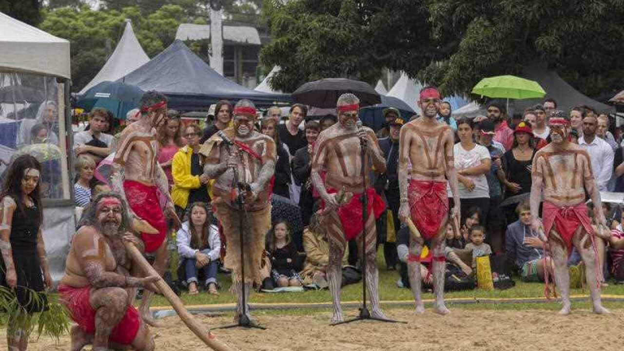 Sydney: Dancers at Yabun Festival, the nation's largest one-day showcase of Aboriginal and Torres Strait Islander cultural arts, celebrate the nation's Indigenous heritage in Sydney (AAP)