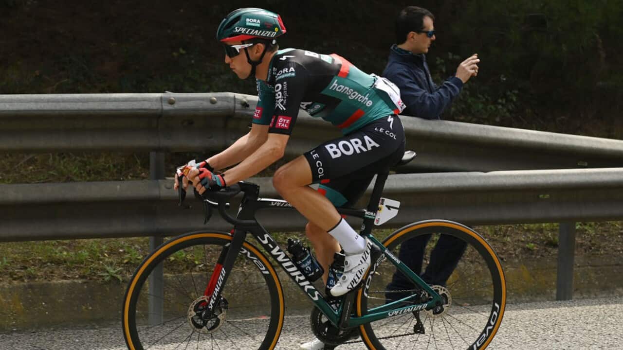 Jai Hindley in action for BORA-Hansgrohe