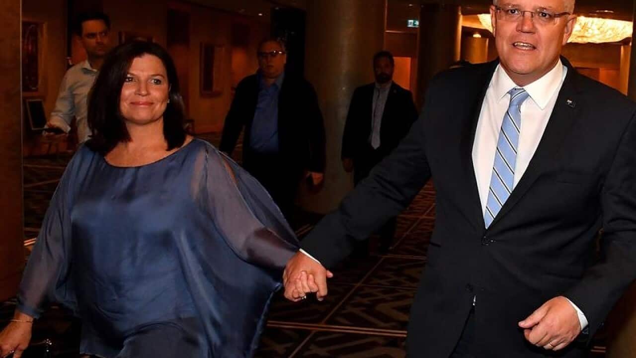 Scott Morrison and wife Jenny arrive at the NSW Liberal party.