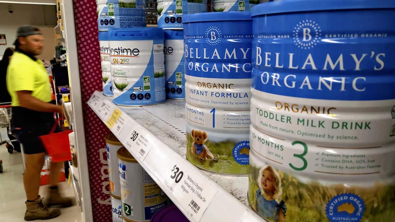 Infant Formula of Bellamy's organic are sold at a supermarket in Launceston, tasumania, Australia on Oct. 15 2019.( The Yomiuri Shimbun via AP Images )