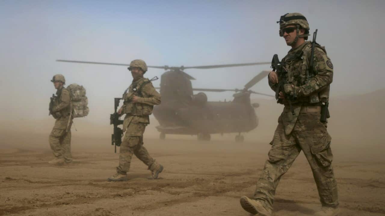 US soldiers on patrol west of Kabul, Afghanistan on January 28, 2012