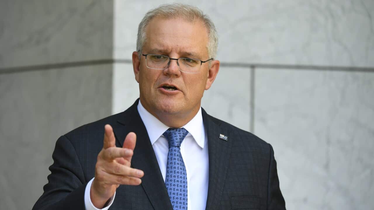 Prime Minister Scott Morrison speaks after the national cabinet meeting, at Parliament House in Canberra