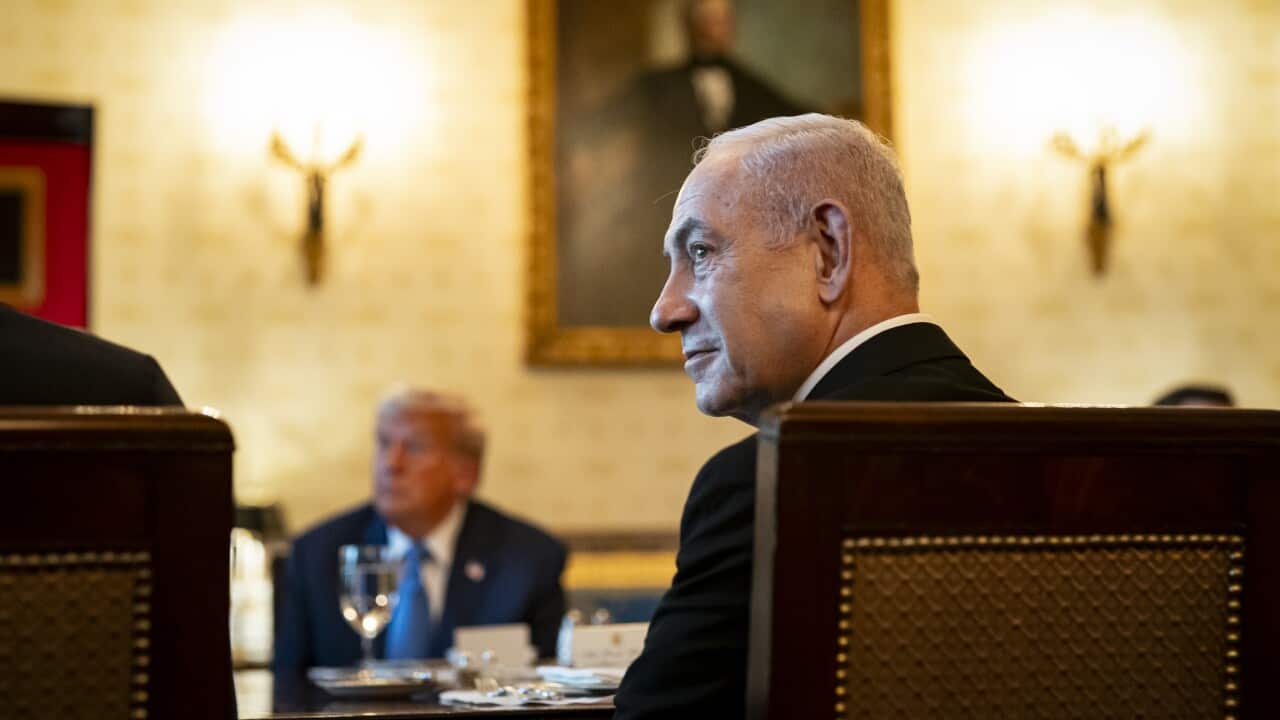 Israeli Prime Minister Benjamin Netanyahu, during a dinner with US President Donald Trump, in the Blue Room of the White House in Washington, DC, US, on Monday, July 7, 2025.