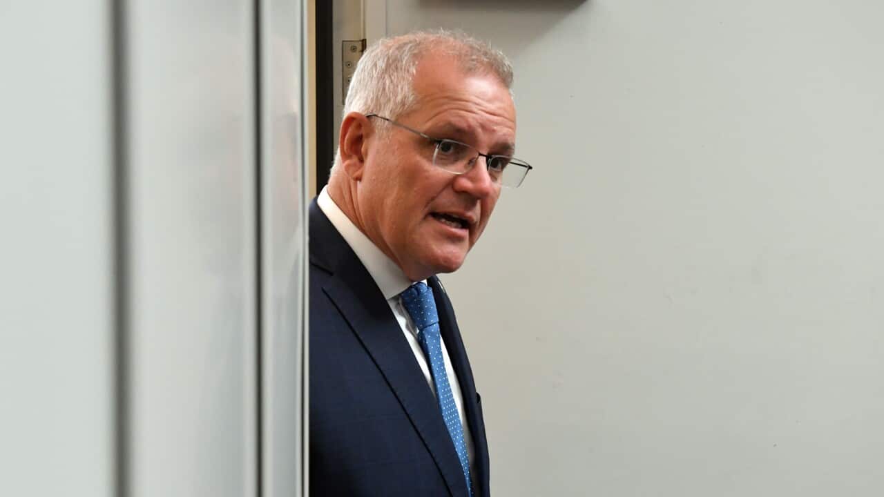 Prime Minister Scott Morrison at Sage Automation on Day 10 of the 2022 federal election campaign, in Adelaide, in the seat of Boothby. Wednesday, April 20, 2022. (AAP Image/Mick Tsikas) NO ARCHIVING