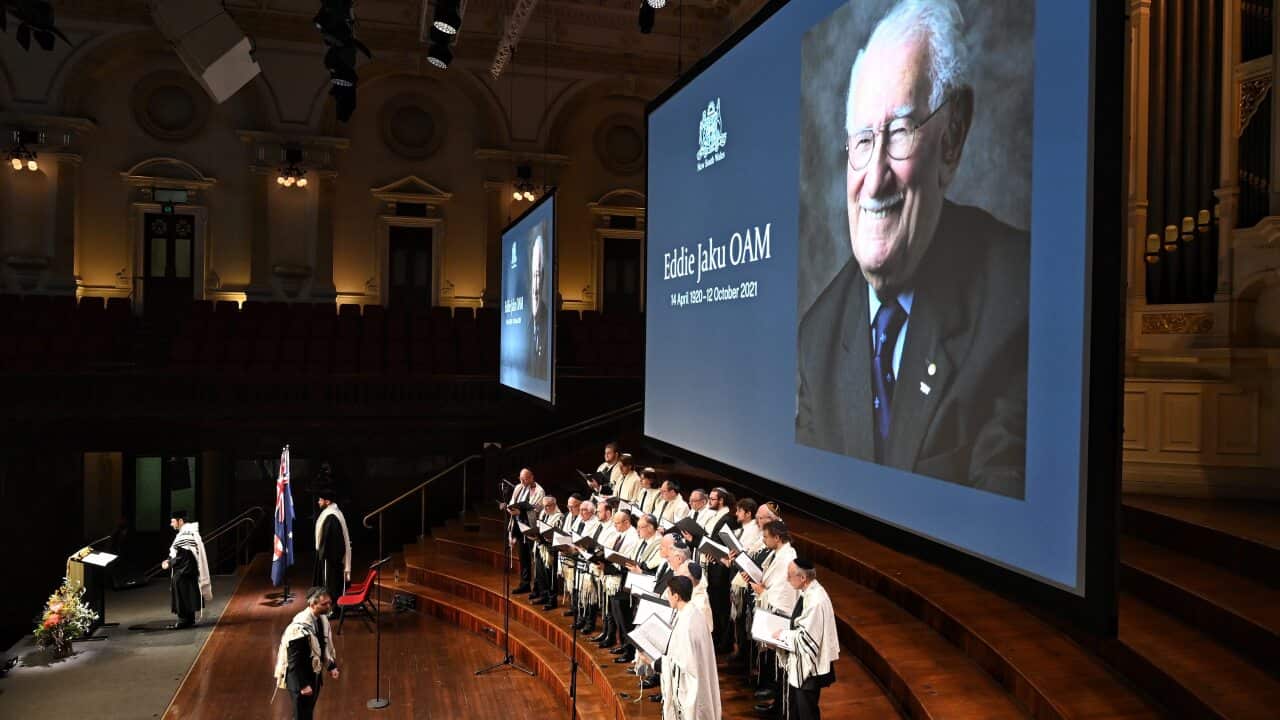 Eddie Jaku's son Michael told mourners on Wednesday his father was a charismatic optimist who loved the limelight.