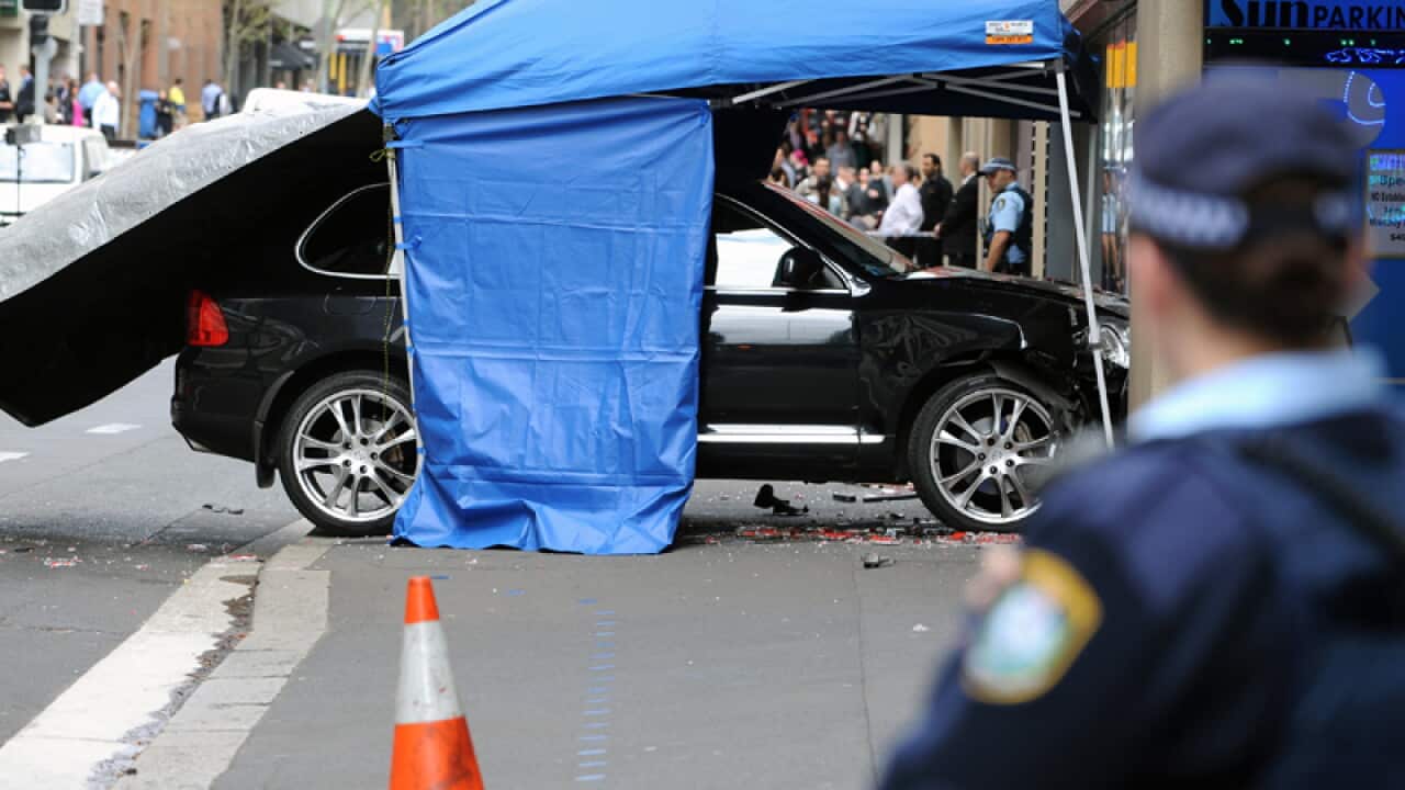 A Porsche Cayenne SUV after a ram raid on a Westpac branch