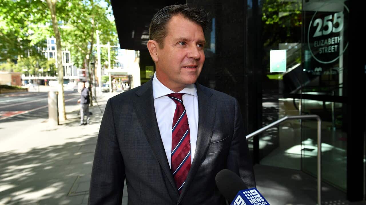 Former NSW premier Mike Baird arrives at the Independent Commission Against Corruption (ICAC) hearing in Sydney, Wednesday, October 20, 2021.