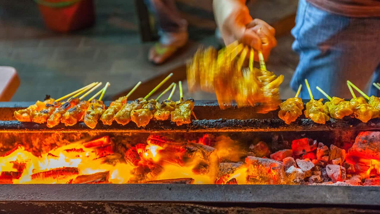 Street grill: chicken satay in Kuala Lumpur