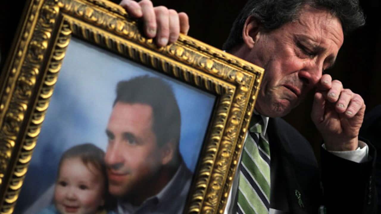 Neil Heslin, father of six-year-old Sandy Hook Elementary School shooting victim Jesse Lewis, makes a heartfelt testimony before the Senate Judiciary Capitol Hill in Washington DC.(Getty)