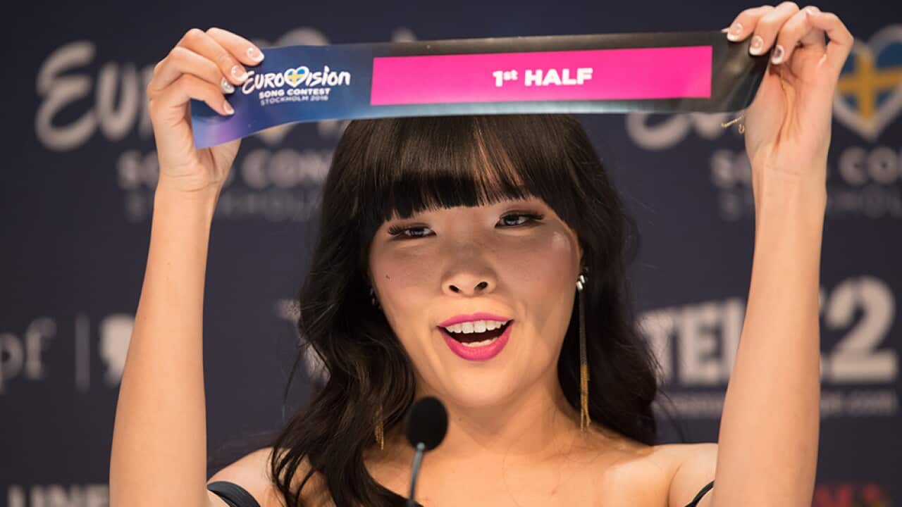 Dami Im at the winner's press conference following Eurovision 2016 Semi Final 2 (Photo by Rolf Klatt for SBS)