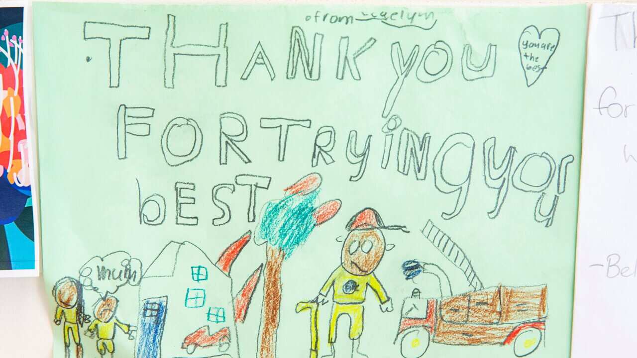 Thank You Cards Left For Firefighters At RFS Headquarters As State Of Emergency Is Declared In NSW
