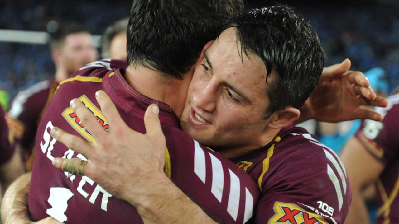 Maroons' Billy Slater (L) and Copper Cronk