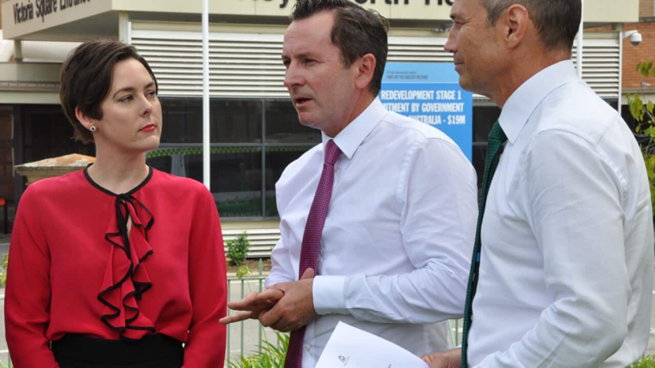 Labor's Cassie Rowe, Mark McGowan and health spokesman Roger Cook