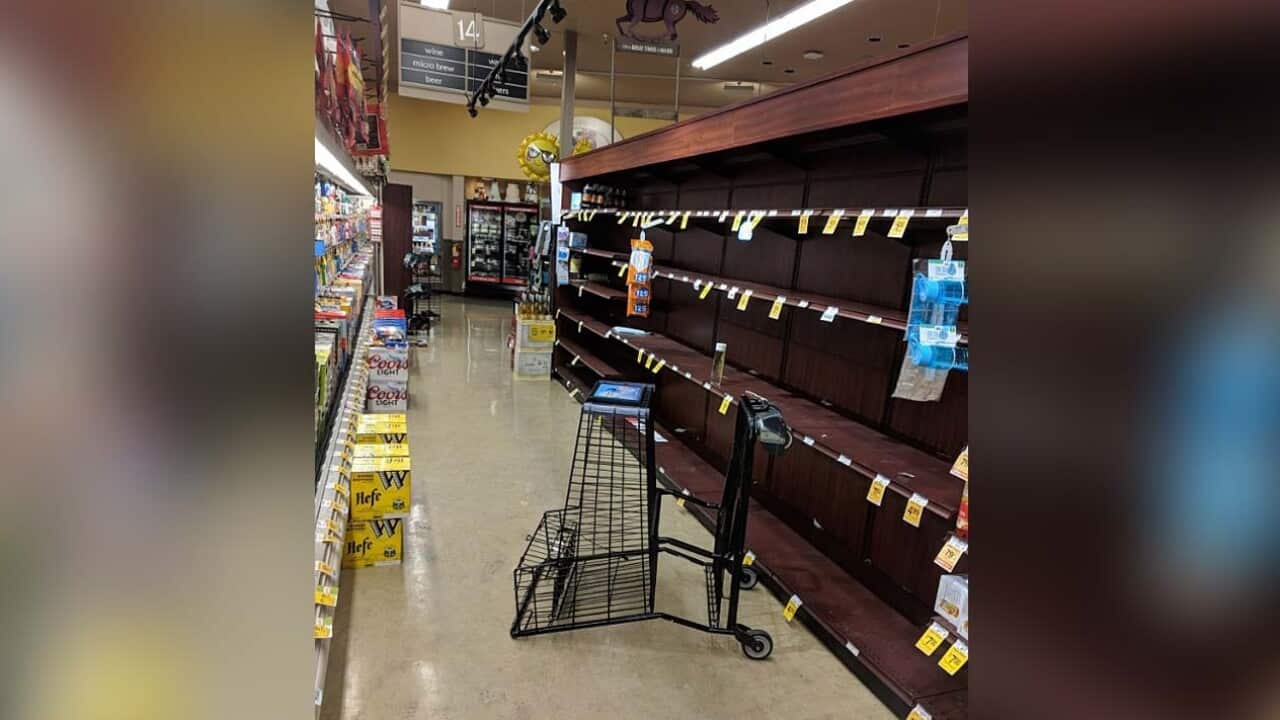 A supermarket in Salem with empty shelves as a result of the alert, via Tom James