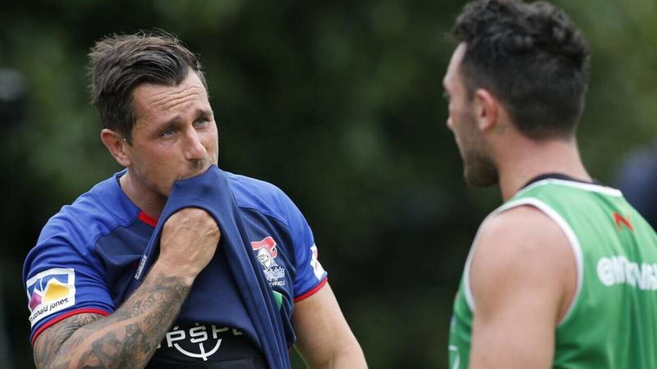 Newcastle Knights Mitchell Pearce and Brock Lamb.