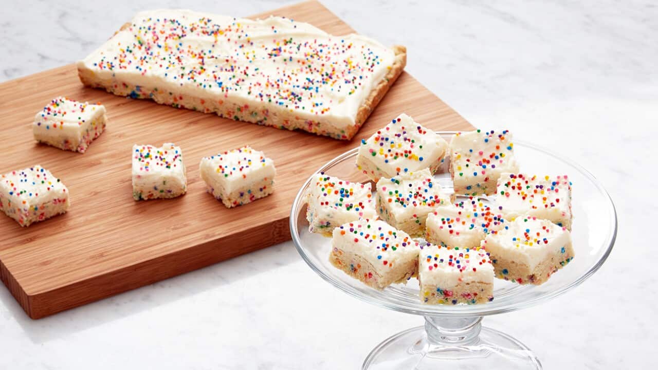 Confetti frosted sugar cookie squares
