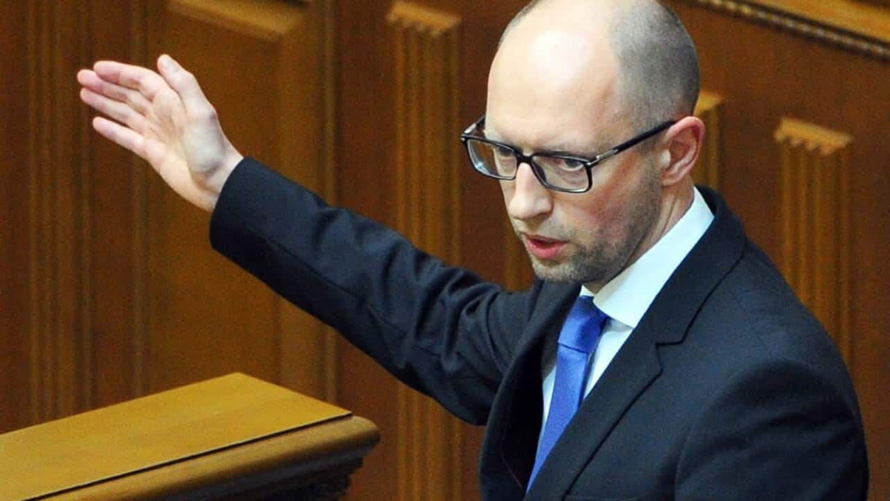 Ukrainian Prime Minister Arseny Yatseniuk addresses the parliament in Kiev, Ukraine, 24 July 2014.